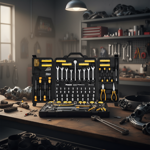 Ensemble d'outils de mécanique 221 pièces, douilles métriques et SAE 1/4 et 3/8, clés à cliquet, clés mixtes, coffret rigide - Product Image 2