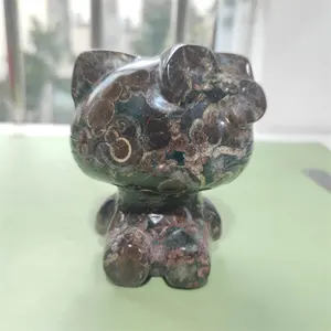 가정 장식을위한 자연 조각 하이 퀄리티 녹색 꽃 재스퍼 키티 고양이