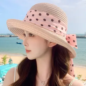 High Quality Female Summer Straw Hat Anti-Ultraviolet Woven Paper Hat Daily Casual Beach Travel Parties-Custom Logo-Wholesale