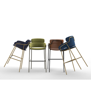 Tabouret de bar moderne rembourré avec dossier, chaise de comptoir en tissu avec structure métallique pour hôtel, café, bar - Product Image 2