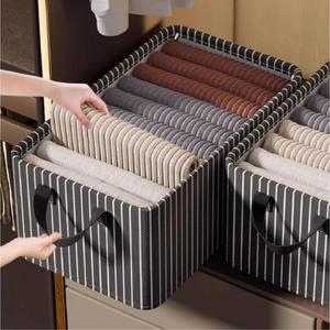 Oxford Fabric Striped Wardrobe <b>Clothes</b> Organizer Foldable Storage <b>Box</b> with Steel Frame - Product Image 3