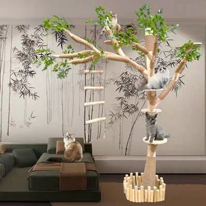 <span class=keywords><strong>Arbre</strong></span> à <span class=keywords><strong>chat</strong></span> en bois massif, résistant à l'usure, anti-adhérent aux poils, avec tronc réaliste et grand filet d'escalade - Product Image 3