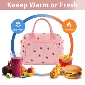 Insulated Corduroy <b>Lunch</b> <b>Bag</b> Portable Fashionable Leakproof <b>Lunch</b> Box <b>for</b> <b>Women</b> with Multiple Pockets Adjustable Shoulder Strap - Product Image 3