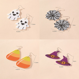 Pendientes acrílicos de calabaza de Halloween con diseño de Jack O'Lantern de dibujos animados para accesorios divertidos de fiesta - Product Image 4