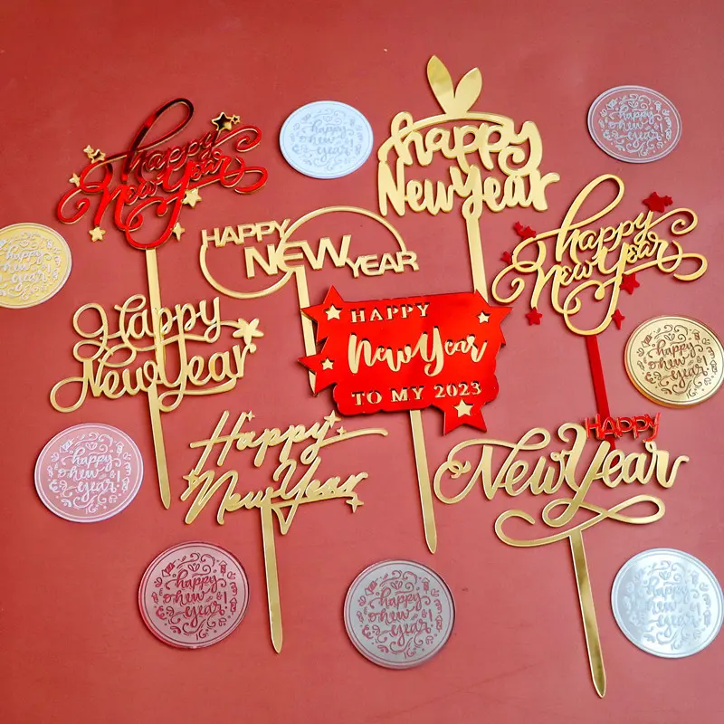 Super Light The Latest Happy New Year Cake Topper For Party Decoration Acrylic Suppliers