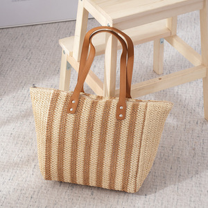 Nouvelle grande capacité femmes épaule dames sacs à main mode rayures verticales voyage shopping plage sac de paille - Product Image 4