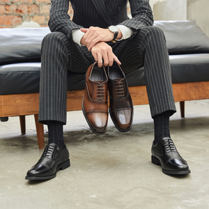 Zapatos de vestir Oxford de cuero genuino para hombre, calzado formal y de boda de negocios con suela acolchada - Product Image 2