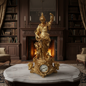 Horloge de table à mécanisme à ressort, plaquée or, avec figurine allégorique représentant la déesse romaine de l'agriculture Cérès - Product Image 3