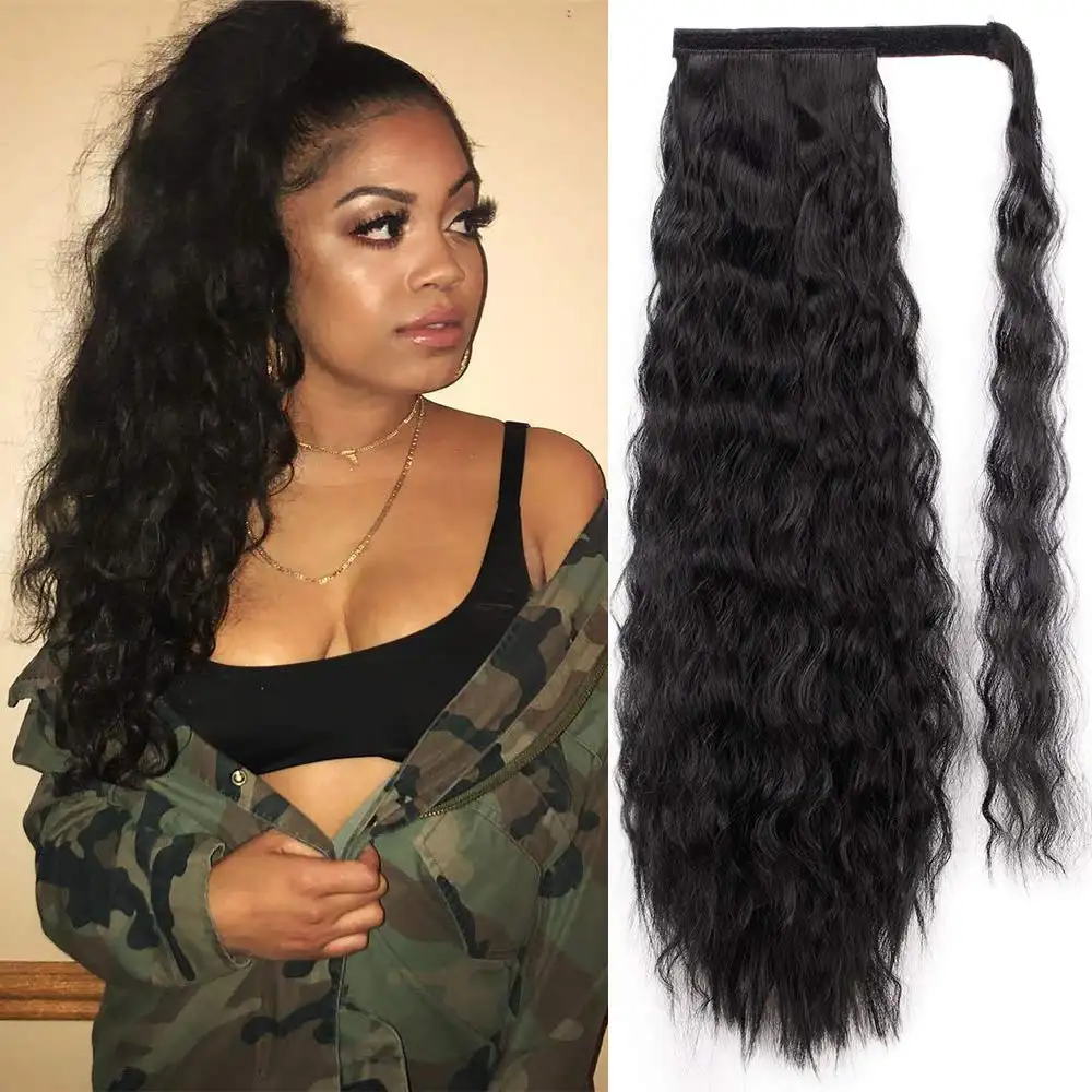 Vigorosa 22 "Long Curly Ponytail Extensão Do Cabelo Pasta Mágica Resistente Ao Calor Sintético Envoltório Natural Cabelo Preto Para As Mulheres