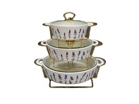 Casserole et faitout modernes européens avec motif floral, grande taille, avec couvercle en verre, en céramique personnalisée, résistants aux hautes températures