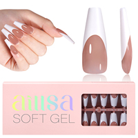 Uñas de Gel Largas Tipo Ataúd Listas para Usar, Diseño Francés Brillante, Set Profesional de 180 Piezas, 15 Tamaños, Fácil de Colocar, para Salón