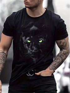 Camiseta de cuello redondo con estampado de león para hombre, manga corta, fabricada en fábrica, personalización disponible. f10 - Product Image 2