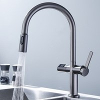 Robinet de cuisine moderne à poignée unique avec affichage numérique de la température LED, eau chaude et froide, avec douchette extractible et robinets de lavabo en laiton