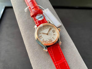 Montre mécanique étanche pour femme, petite, exquise, luxueuse, de haute qualité, Happy 5, avec diamants, bracelet rouge, Chopards - Product Image 3