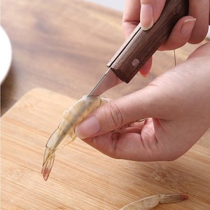 Shrimp Deveining Tool Beechwood Stainless Steel Kitchen Gadget Seafood Prep - Product Image 1