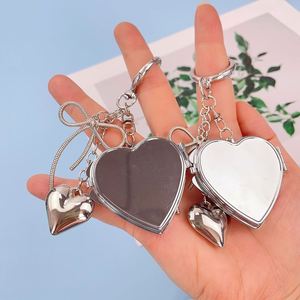 <b>Small</b> Heart Metal Compact <b>Mirror</b> Double Sides Heart-Shaped Stainless Steel Compact <b>Mirror</b> Keychain - Product Image 2