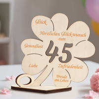 Cadeau d'anniversaire en argent, trèfle à quatre feuilles porte-bonheur, décoration de table intérieure en bois personnalisée, cadeau d'anniversaire ou de mariage