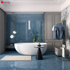 Напольная мраморная фарфоровая плитка Foshan FaTong, синяя внутренняя настенная плитка для ванной комнаты, плитка для терраццо 600*1200 мм