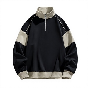 เสื้อฮู้ดดี้ผู้ชายสไตล์อเมริกันย้อนยุค ปักลาย คอตั้ง ตัดเย็บแบบครึ่งซิป ทรงหลวม ผ้าฟลีซคอตตอน 100% สีใหม่ - Product Image 3