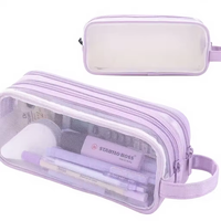 Grande trousse à crayons en maille à compartiments multiples, sac à stylos transparent, pochette à crayons multifonction portable, trousse à maquillage transparente