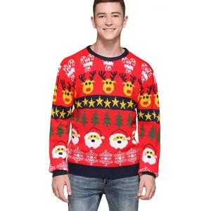 Custom Knit Men's Pullover Sweater Animal Print Santa Unisex Ugly Christmas Crew Neck Knit Xmas Sweater For Men