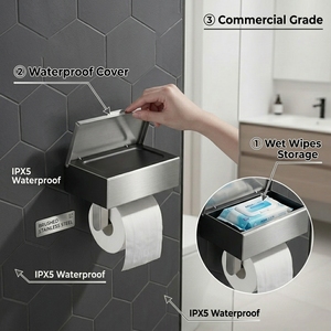 Porte-serviettes en <span class=keywords><strong>papier</strong></span> en acier inoxydable de qualité commerciale, résistant à la rouille, à fixation murale, avec organisateur de lingettes humides - Product Image 1