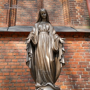 Statue <span class=keywords><strong>de</strong></span> <span class=keywords><strong>la</strong></span> Vierge Marie en bronze doré, sculpture religieuse grandeur nature, en cuivre et en laiton, pour l'extérieur, église européenne, monument commémoratif, mains ouvertes - Product Image 4