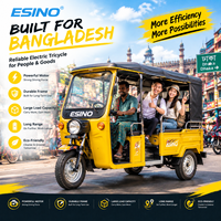 Nouveau modèle de tricycle électrique de type auto-rickshaw/tuk-tuk, 6 places à double rangée, pour le transport de passagers et le service de location de moteurs.