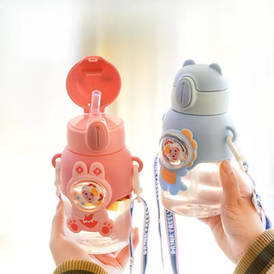 600ml Plastic Cute Cartoon Strap Kindergarten Primary School Student Cup Water <b>Bottle</b> with <b>Straw</b> for Children - Product Image 3