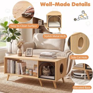 SENYU Wooden Coffee <b>Table</b> <b>with</b> Cat Bed House Multifunctional <b>Storage</b> Bookshelf <b>Side</b> <b>Table</b> <b>for</b> <b>Living</b> <b>Room</b> Cats - Product Image 4