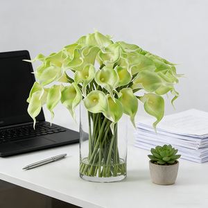 Decoración Duradera para Sala de Estar, 50 Piezas de Ramo de <span class=keywords><strong>Flores</strong></span> <span class=keywords><strong>Artificiales</strong></span> de Lirio de Cala Verde Claro Realista <span class=keywords><strong>con</strong></span> Florero de Vidrio - Product Image 5