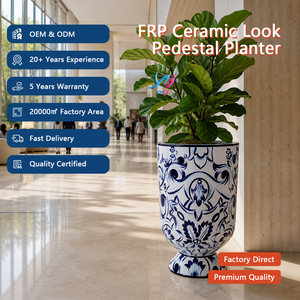 Vaso Decorativo in Fibra <span class=keywords><strong>di</strong></span> Vetro Effetto Ceramica FRP Blu <span class=keywords><strong>e</strong></span> Bianco, Fioriera Rotonda per Hotel, Lobby, Centri Commerciali <span class=keywords><strong>e</strong></span> Resort - Product Image 2