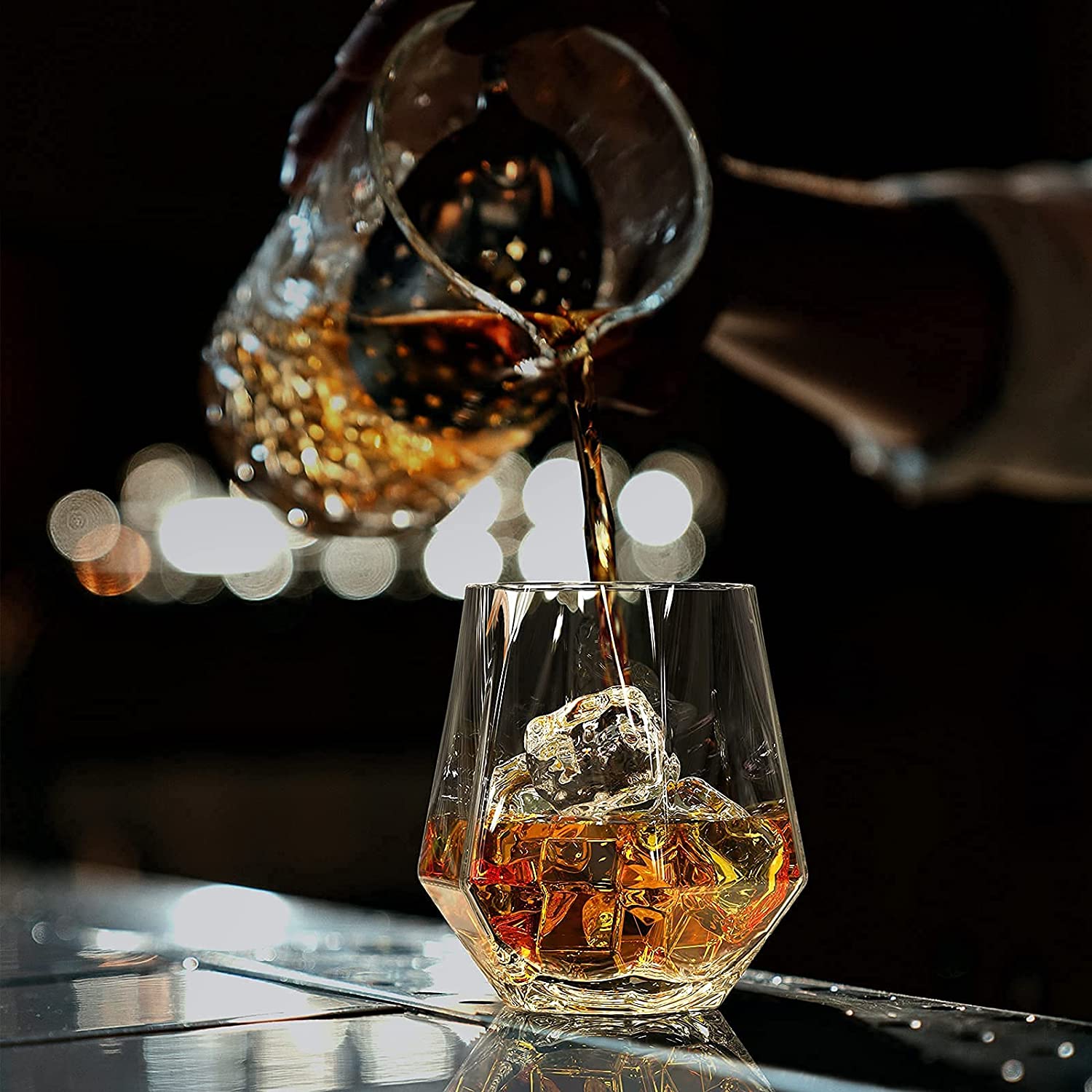 Diamond Whiskey Glasses Set of 6, Lead-Free Crystal Clear Glass, 10.4 oz, Cocktail Tumblers