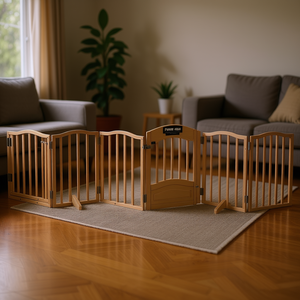 Barrière pour chien pliable en bois de peuplier à 6 panneaux avec porte, 118,1 pouces, pour intérieur - Product Image 2