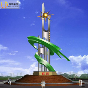 Sculpture géométrique abstraite en acier inoxydable Jiahua, ornement paysager sur pied extérieur, fait main, grande taille - Product Image 4