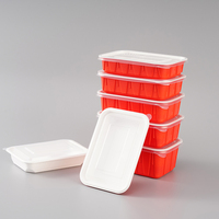 Boîte à lunch jetable carrée en PP ondulé double couche rouge et blanc de haute qualité pour emporter, conteneur d'emballage alimentaire Shandong