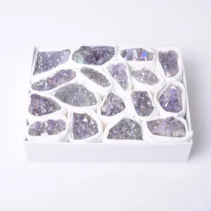 天然水晶石矿物紫色天使光环原石粗石英带礼品盒愈合装饰品