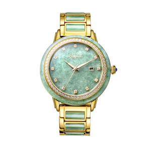 Reloj mecánico automático de jade natural de lujo para hombre, reloj de pulsera con fecha y esfera de diamantes chapada en oro - Product Image 2