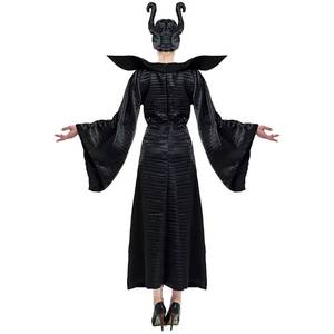 Disfraz de Halloween para Mujer HP, Vestido Largo Negro de Lujo, Disfraz de Reina Malvada, Bruja, Demonio, con Tocado de Cuerno, Coldker - Product Image 2