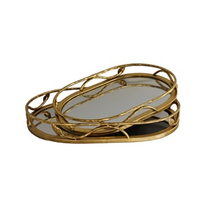 Bandejas para servir con espejo de <span class=keywords><strong>metal</strong></span> ovalado antiguo rústico de moda y lujoso dorado - Product Image 1