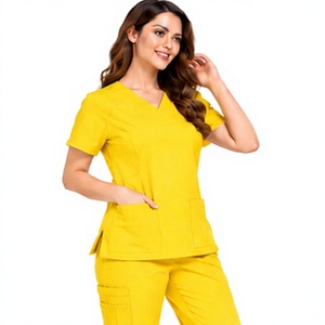 Uniforme Médico para Mujer, Superventas, de Secado Rápido, Tela Elástica, Cuello en V, Manga Corta, para Doctoras, Enfermeras, Ropa de Trabajo para Hospital, Personalizable - Product Image 4