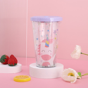 Double Wall PS <b>Plastic</b> <b>Straw</b> Tumbler 16oz reusable cup for cold <b>drink</b> and coffee Shatterproof Insulated <b>Plastic</b> Cup - Product Image 1