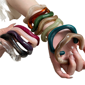 2025 Women's Open Irregular Wave Resin Acrylic <b>Bracelet</b> Fashion Wholesale Beaded Bangle Jewelry - Product Image 4