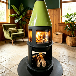 Stufa a legna da terra a forma di proiettile con vista multilaterale <span class=keywords><strong>in</strong></span> vetro, con vano porta legna, <span class=keywords><strong>in</strong></span> <span class=keywords><strong>ghisa</strong></span>, per interni - Product Image 5