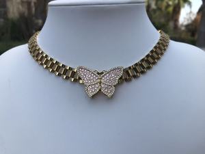 Collar de Moda Personalizado con Cadena de Eslabones Tipo Nugget de Acero Inoxidable, Dije de Mariposa con Circonitas, Joyería de Cadena para Mujer - Product Image 3