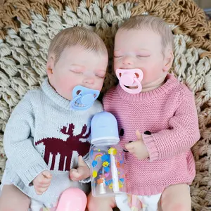 Lifererborn 18英寸重生娃娃柔软硅胶双胞胎男孩和女孩手绘头发睡觉婴儿重生娃娃
