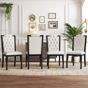 Sillas de Cocina Modernas con Respaldo Alto y Botones Decorativos, Patas de Madera Maciza y Adornos de Tachuelas para Comedor - Product Image 1