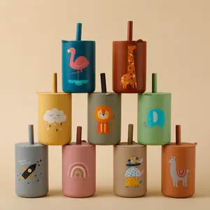 Personalizado Alimentação Aprendizagem Drinkware Bebida Bebê Silicone Straw Cups Copo De Treinamento Do Bebê Para Crianças e Crianças Sippy Cup