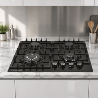 Cuisinière à gaz haute efficacité 4 brûleurs, plaque de cuisson encastrable en verre trempé, double combustible GPL/GN