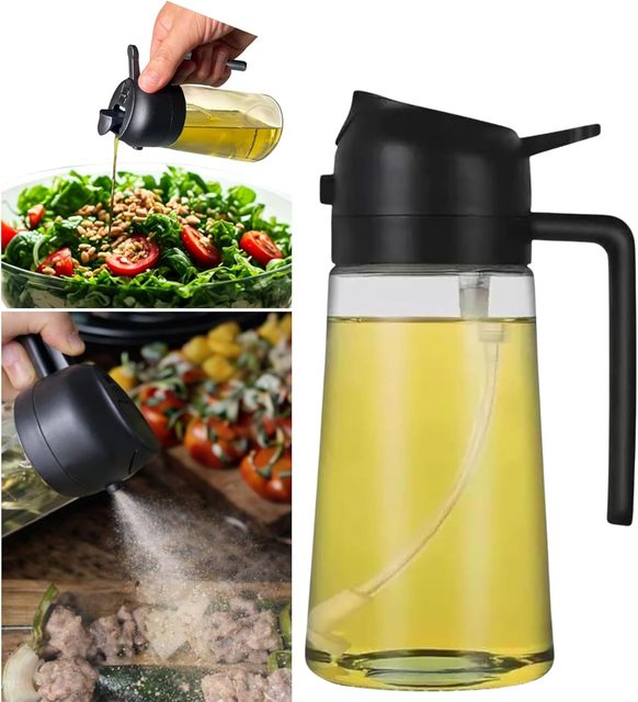 Food Grade Glass Olive Oil Dispenser Sprayer 2 in 1 470ml Oil Sprayer Bottle for Cooking, BBQ, Kitchen Air Fryer